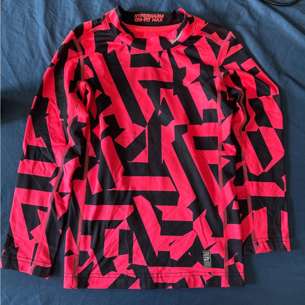 🌙 Nike Black and Pink Long Sleeve Tee with Geometric Pattern